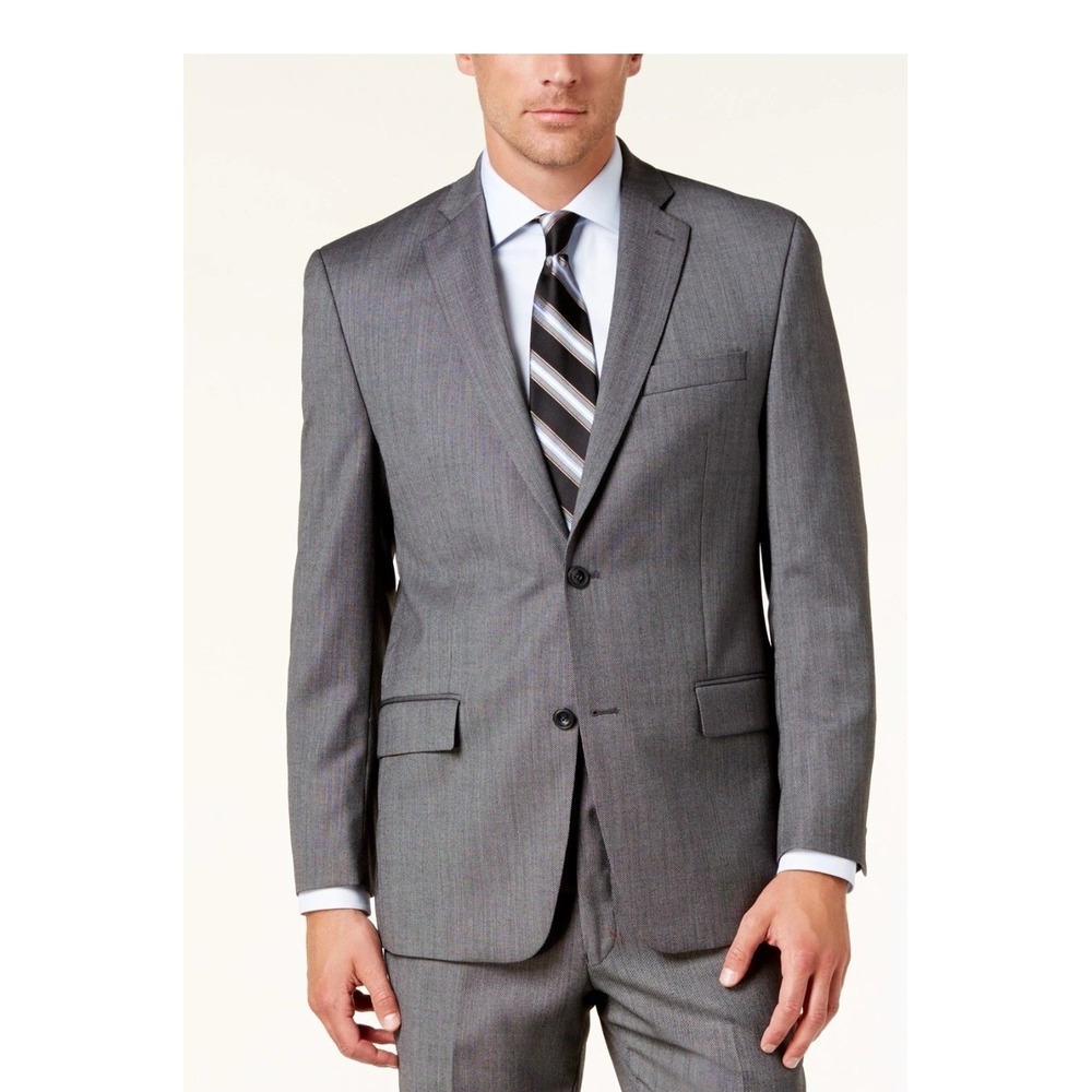 Gray Two Button Suit Jacket‎ Blazer Business Casual Professional Men's
